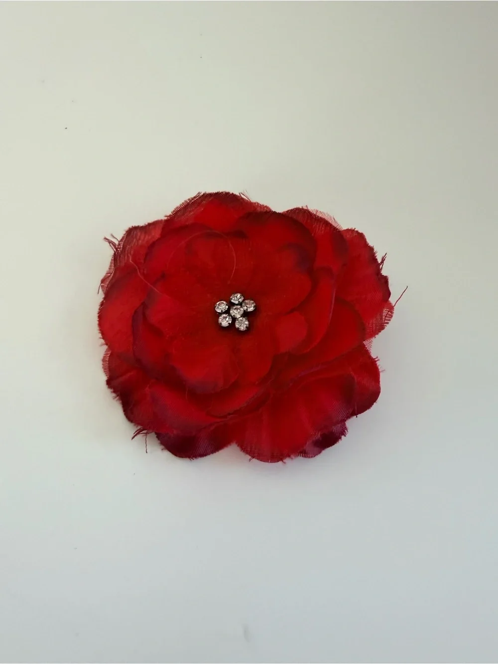 Red Fabric Flower Hair Clip Rhinestone Center Floral Hair Accessory